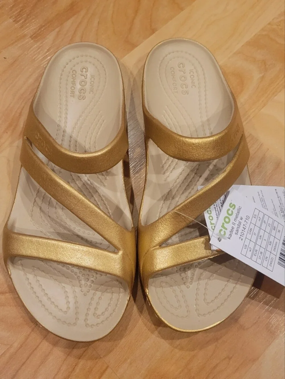 CROCS Kadee II Metallic Sandals Women's Gold Strappy Slide Sandals Size 7 New